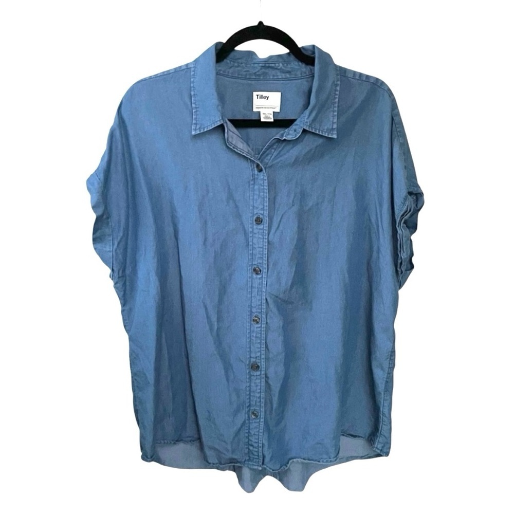 TILLEY Chambray Button Up Blouse Blue XXL